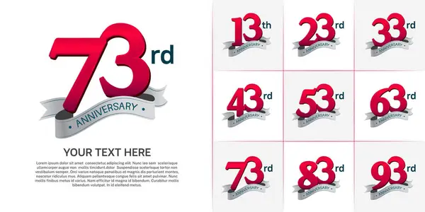 stock vector anniversary logotype set vector, red color and silver ribbon for special day celebration