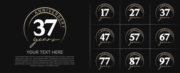 юбилей логотип набор вектор, белый цвет с коричневым кругом для особого празднования дня