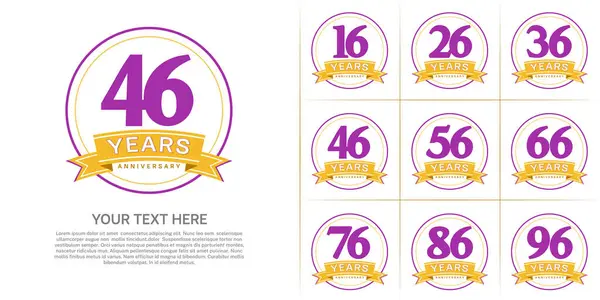 stock vector anniversary logotype set vector, purple color with circle and orange ribbon for special day celebration