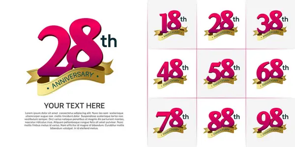 Stock vector anniversary logotype set vector, purple color and gold ribbon for special day celebration