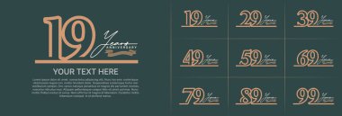 Özel gün kutlamaları için yıl dönümü logotip seti vektörü, kahverengi çizgi rengi