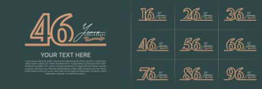 Özel gün kutlamaları için yıl dönümü logotip seti vektörü, kahverengi çizgi rengi