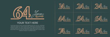 Özel gün kutlamaları için yıl dönümü logotip seti vektörü, kahverengi çizgi rengi