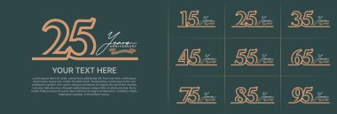 Özel gün kutlamaları için yıl dönümü logotip seti vektörü, kahverengi çizgi rengi