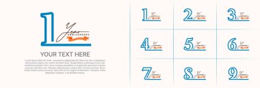Yıldönümü logotip kümesi vektörü, özel gün kutlamaları için mavi çizgi rengi