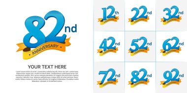 anniversary logotype set vector, blue color and orange ribbon for special day celebration clipart