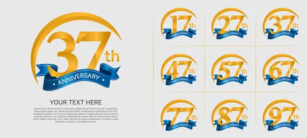 Stock vector anniversary logotype set vector, golden color with blue ribbon for special day celebration