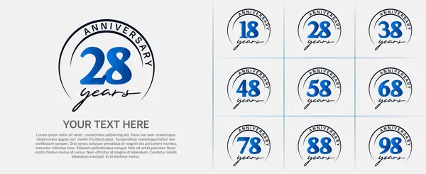 stock vector anniversary logotype set vector, blue color with black circle for special day celebration