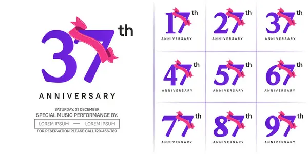 stock vector anniversary logotype set vector, purple color and pink ribbon for special day celebration