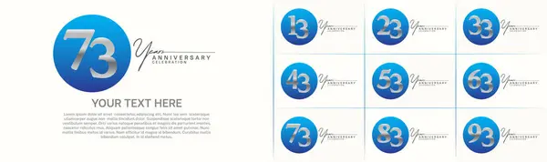 stock vector anniversary logotype set vector, blue color circle and silver number for special day celebration