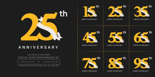 stock vector anniversary logotype set vector, yellow color and white ribbon for special day celebration