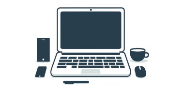 Dizüstü bilgisayar düz vektör resimlemesi.