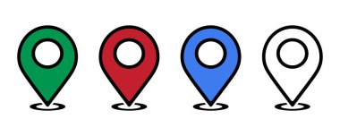 Harita pin konum simgeleri vektörü kümesi. Beyaz arkaplanda harita işaretleyicileri.