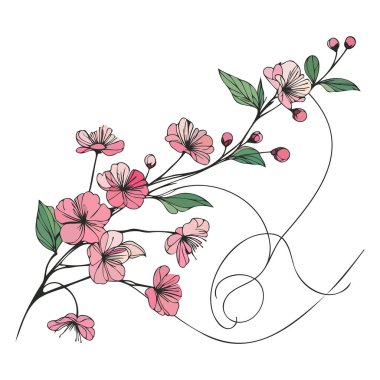 Devamlı çizgi çizim tarzında çiçek.