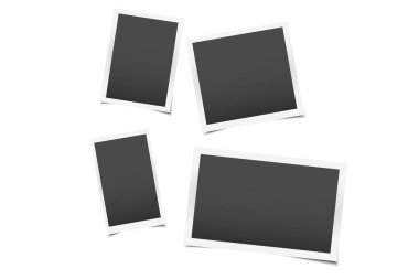 Gerçekçi fotoğraf çerçevesi modelleme seti. Boş fotoğraf çerçevesi gölgeyle birleşir. Eski kart. Vektör illüstrasyonu.