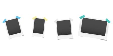 Gerçekçi fotoğraf çerçevesi modelleme seti. Boş fotoğraf çerçevesi gölgeyle birleşir. Eski kart. Vektör illüstrasyonu.