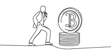 Tek satır aralıksız sanat bitcoin şifreleme silueti. Sürekli tek bir çizgi çiziyor..