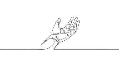 Uzanmış el ya da avuç içi. Bir çizgi çizimi vektör illüstrasyonu