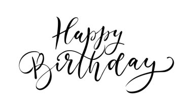 Doğum günün kutlu olsun. Kaligrafi siyah metni çizilmiş güzel tebrik kartı. El çizimi davet yazdırma tasarımı