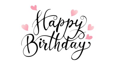 Doğum günün kutlu olsun. Kaligrafi siyah metni çizilmiş güzel tebrik kartı. El çizimi davet yazdırma tasarımı