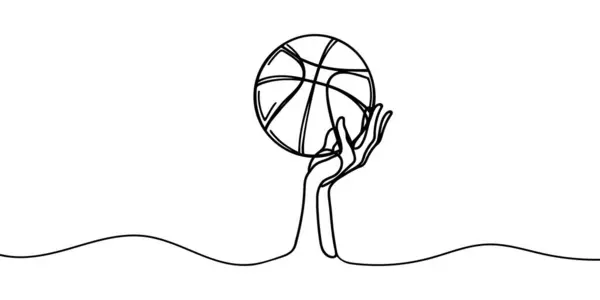 Pallacanestro Gira Palla Basket Sul Dito Indice Disegno Continuo Linea — Vettoriale Stock