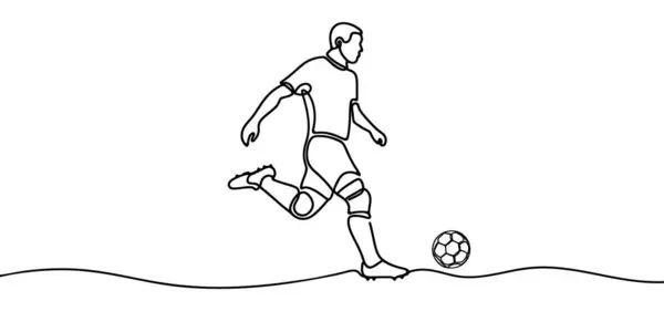 Football Continuous Line Drawing Illustrazione Mostra Che Giocatore Calcio Calcia — Vettoriale Stock