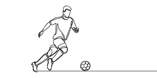 Fotboll Kontinuerlig Linje Ritning Illustrationen Visar Att Fotbollsspelare Sparkar Bollen — Stock vektor