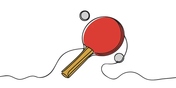 Singel Kontinuerlig Ritning Bordtennisracket Och Boll Ping Pong Sport Spel — Stock vektor