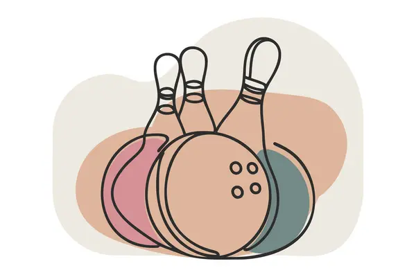 Disegno Singola Linea Birilli Bowling Cadere Pezzi Colpito Palla Bowling — Vettoriale Stock