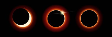 Phases of a solar eclipse. Bright sunshine. Vector. clipart