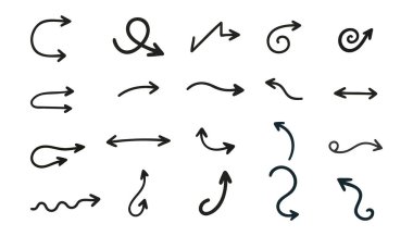 El çizimi ok vektör simgeleri ayarlandı. iş planı ve eğitim için ok tasarımı taslağı