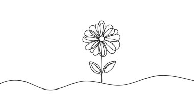 Çiçek sürekli bir çizgi olarak çizilir. Vektör illüstrasyonu