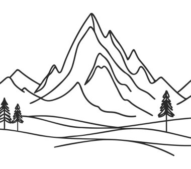 Dağlar sürekli tek bir çizgiyle çizilir. Vektör illüstrasyonu