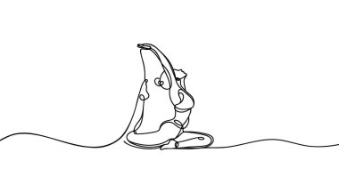 Egzersiz yapan kız. Yoga, balerin. Sürekli bir çizgi çiziyor. Vektör illüstrasyonu.