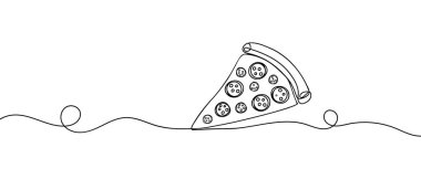 Sürekli bir pizza dilimi konsepti. Restoran yemeği pizzacısı ikonu tek çizgi çizimi. Sıcak akşam yemeği tarzı vektör grafik illüstrasyonu