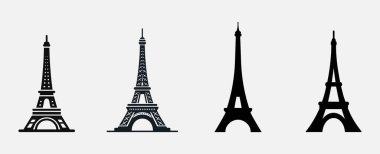 Beyaz arkaplanlı siyah Eyfel kulesi. Olimpiyatlar Paris.