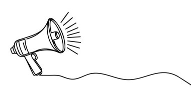 Megafonla tek çizgi halinde. Hoparlör durmaksızın açık kalsın. Satış, işe alım veya olay duyuru vektörü konsepti