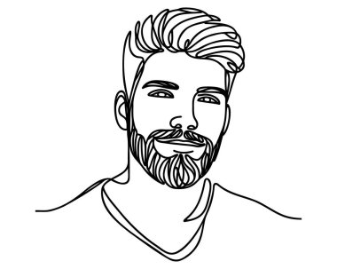 Sakallı adamın portresini çizmeye devam et. Saç stili. Modaya uygun erkek tarzı.