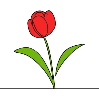 Lale bir çizgi çiziyor. Soyut çiçek sürekli çizgisi. Yapraklı çiçeğin el çizimi