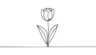 Lale bir çizgi çiziyor. Soyut çiçek sürekli çizgisi. Yapraklı çiçeğin el çizimi