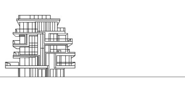 Şehirdeki modern ev inşaatının kesintisiz çizimleri. Ev mimarisi el çizimi minimalist kavram