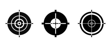 Nişan al, Hedef al ve Hedef simgeleri. Beyaz arkaplanda izole edilmiş modayı hedef simgesi olarak belirle