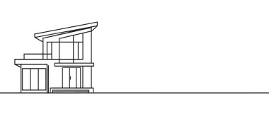 Modern ev ya da sürekli çizim tarzında ticari bina. Beyaz arka planda izole edilmiş modern mimari çizimi. Vektör illüstrasyonu