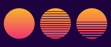 Güneş ve su silueti ile deniz ya da okyanusun üzerinde geriye dönük gün batımı. Beyaz arkaplanda izole edilmiş klasik stil yaz logosu veya simge tasarımı