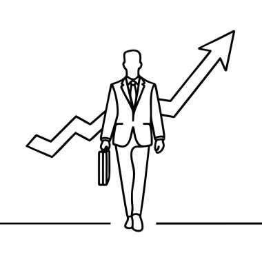 Sürekli bir çizgi çiziyor. Hedefe ulaş. İş adamı hedefe giden merdivenleri çıkıyor. Kavram işi.