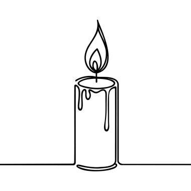 Bir çizgi aralıksız yanan mum sembolü konsepti. Yanan Anma Töreni Kilise geleneğinin silueti. Dijital beyaz çizgi çizimi vektör çizimi