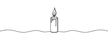 Bir çizgi aralıksız yanan mum sembolü konsepti. Yanan Anma Töreni Kilise geleneğinin silueti. Dijital beyaz çizgi çizimi vektör çizimi