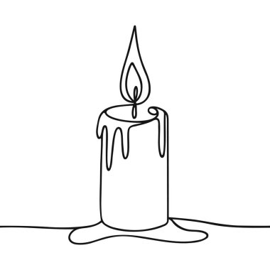 Sürekli bir mum çizimi. Beyaz arkaplanda bir çizgi mum simgesi. Vektör illüstrasyonu.