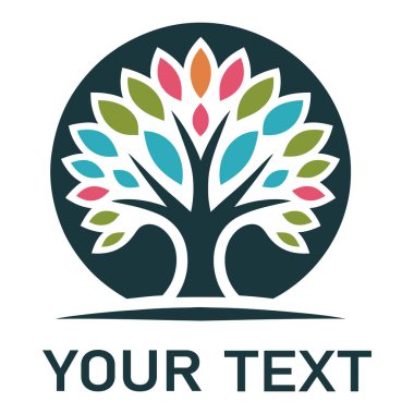 Çember ağaç logo şablonu tasarımı. Hayat ağacı. Yuvarlak bahçe doğal çizgi sembolü. İşaret levhası olan yeşil bir dal. Vektör illüstrasyonu.