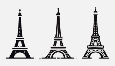 Beyaz arkaplanlı siyah Eyfel kulesi. Olimpiyatlar Paris.